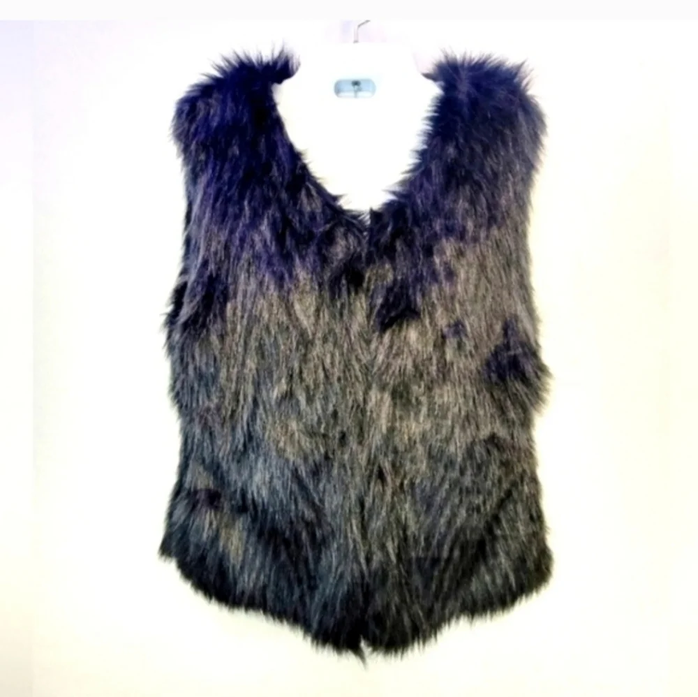 Say What? Womens Hook and Eye Closure Black Faux Fur Vest Women's Size XL New